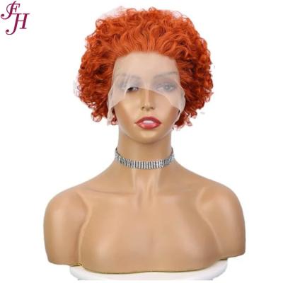 China Short Pixie Cut Wig #350 Ginger Curly Cheap Short Pixie Hair FH Pixie Cut Curly Wig 100% Brazilian Short Shedding Thick Soft Pixie Cut Hair Wig for sale