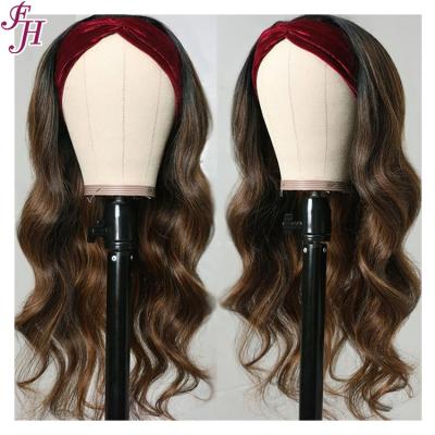 China Barely Reject Raw Wig Thick Smooth Soft Virgin Hair Headband FH Sellers Virgin Headband Wig Body Wave Highlight Wig Hairband Wholesale for sale