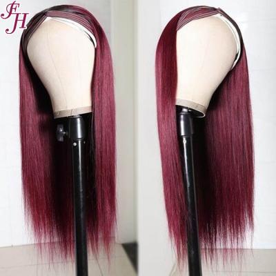 China FH Barely Shedding Thick Smooth Soft Ready To Ship Brazilian Straight Hair Band Wigs 99j Wig Hair Headband For Women for sale