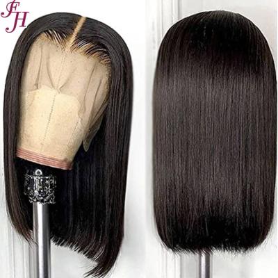 China Brazilian Human Hair Double Drawn FH Natural Black Sheer Wig 13x6 Lace Front Human Hair Wigs 13x6 Loose Straight Thick Straight Virgin Human Hair Bob Hair Wig Cuticle Aligned Shedding Raw Wigs for sale