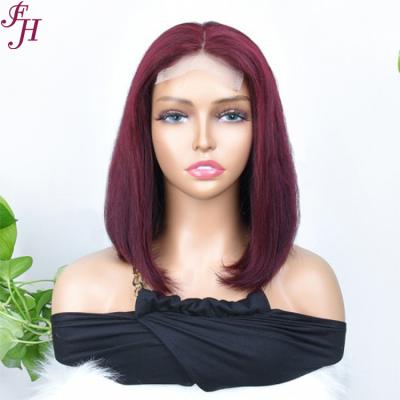 China FH Brazilian Virgin Brazilian Virgin Human Hair Wigs 4x4 99j High Quality Transparent Hair Barely Shedding Thick Soft Straight Bob Wig Lace Front Human Hair Wigs for sale