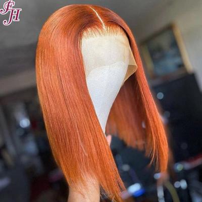 China FH Virgin Hair Double Layered Human Hair Straight Hair Straight Thick Shedding Brazilian Straight Pulled Bob Wig Orange Colorful 13x4 Bob Cut Wigs Human Hair for sale