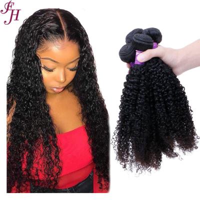 China FH Bundle Deep Curly Raw Virgin Hair Extension Wholesale Soft Thick Straight Natural Brazilian Barely Shedding Hair Weave Bundles for sale