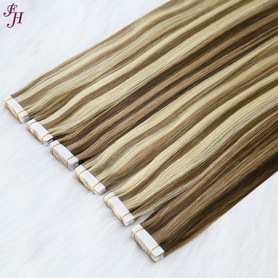 China FH Soft Smooth Thick Shedding Barely Shedding Tape In Hair Extensions Raw Hair Highlight 100% Seamless Invisible Thick Tape Hair Extensions for sale