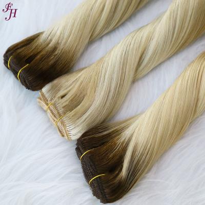 China FH Hair Weft Extensions Luxury Unprocessed Straight Double Drawn Virgin Hair Weft Thick Soft Thick Shedding Barely Shedding Weft Extension for sale