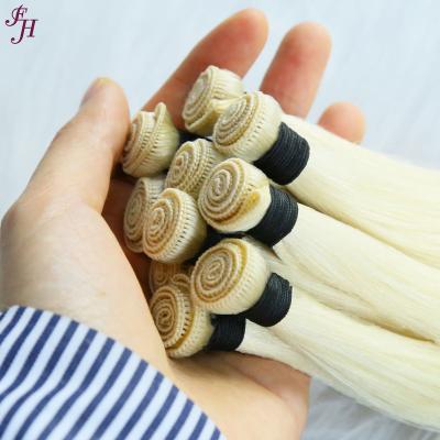 China FH Soft Soft Thick Shedding Barely Thick Hand Tied Hair Weft Extensions Russian Hair Hand Tied #60 Blonde Remy Hair Weft Extensions for sale