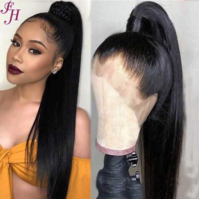 China FH High Ponytail Soft Thick Sheer Barely Shedding Natural Color Pre Plucked 360 Lace Wig Straight Peruvian Hair 360 Lace Frontal Wig With Baby Hair for sale