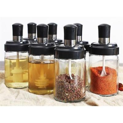 China Viable High Quality Seasoning Spice Container Multifunctional Kitchen Tools Clear Glass Jars With Spoon for sale