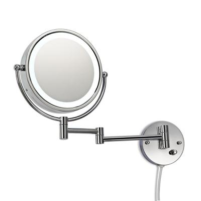 China Modern Hotel 2-Face Adjustable Arm Wall Mounted Folding Magnifying Mirror With Led Light for sale