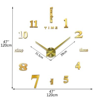 China CREATIVE china made style modern home decorative 3d wall sticker large frameless diy wall clock for sale