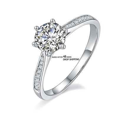 China Redoors CLASSIC Jewelry Shipped Classic 6-Prong 1.0ct Moissanite Within 48 Hours With CZ Side Stones Ring for sale