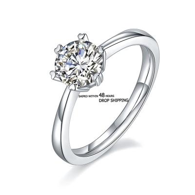 China Redoors Jewelry CLASSIC Factory Price Shipped Within 48 Hours Round 6.5mm Moissanite Solitaire Sliver Ring for sale