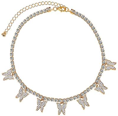 China New European Design FASHIONABLE Bling Moissanite Diamond Round Butterfly Tennis Chain Hip Hop Necklace for sale