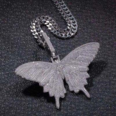 China TRENDY Hiphop Jewelry Moissanite Diamond Metal Gold Butterfly Pendants Making Silver Gold Plated Pendant Necklace for sale