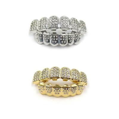 China Real Diamond Hip Hop Teeth Grillz Top Bottom Moissanite Hip Hop Grills Dental Mouth Teeth Striker Punk Jewelry for sale