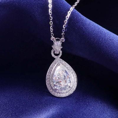 China TRENDY Moissanite Diamond Drop Teardrop Halo Brilliant Moissanite Double Pendant in White Gold for Bride for sale