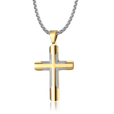 China TRENDY Custom 18K Gold Plated Stainless Steel Black Cross Pendant Necklace For Men Jewelry Gift for sale