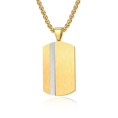 China TRENDY Minimalist 18K Gold Plated Dogtag Military Army Stainless Steel Geometric Pendant Necklace For Men Jewelry for sale