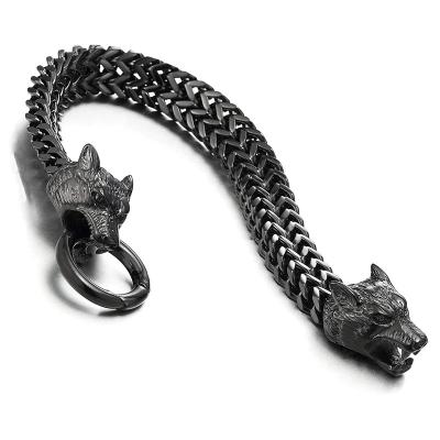 China Punk Biker Mens Stainless Steel Wolf Head Franco Link Curb Viking Cuban Chain Bracelet for sale