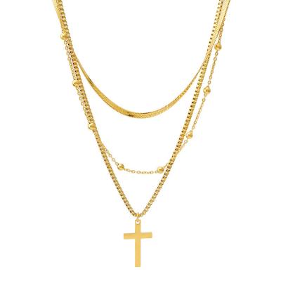 China New FASHIONABLE Layered Necklace Womens 18k Gold Cross Chain Stainless Steel for sale