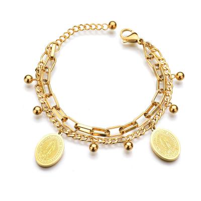 China Wholesale FASHIONABLE Religious Gold Plated Blessed Virgin Mary Charms Chain Jewelry Stainless Steel Bracelet For Women for sale