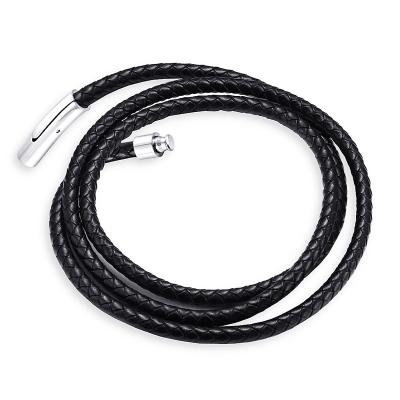 China 2021 Hot Selling Trendy Series Fashion 3/4mm Series Black Braided Genuine Leather Rope Chain Necklace For Women Men Jewelry for sale