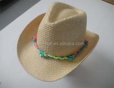 China Wholesale Natural Paper Straw Cowboy Hat Character Cowgirl Hats With Colored Trimming for sale