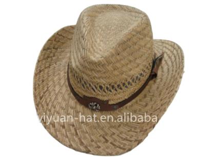 China Factory Supply Hollow Straw Cowboy Hats With Metal Wholesale Fashionable Cheap Lovely Character Belt for sale