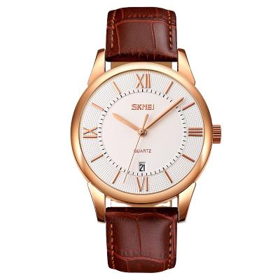 China Luxury Skmei 9261 Day/Date Water Resistant Quartz Watches Mens Stainless Steel Leather Strap Back Watches for sale