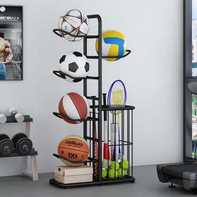 China Viable Custom Multi-Layer Black Basketball Display Rack Gym Sport Goods Metal Ball Rack Storage Rack Basket for sale