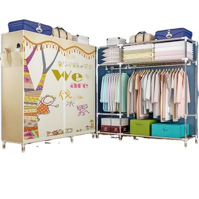 China (Size)Adjustable Modern Fabric Assemble Portable Simple Bedroom Cloth Wardrobe Cheap Metal Almirah for sale