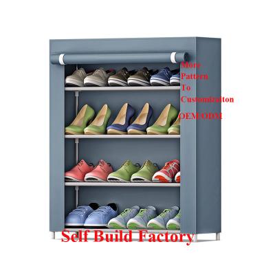 China Convertible Dustproof Covered Organizer Closet Storage 4 Tier Shoe Racks Assembly Shoe Rack Cloth Shoe Cabinet for sale