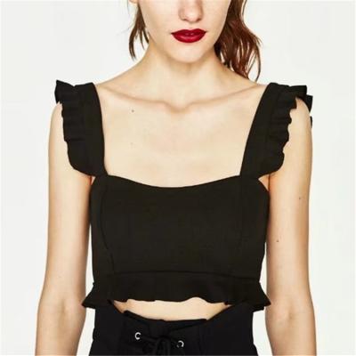 China Anti-pilling Plants Ruffle Women Girl's Summer Sleeveless Blouse Crop Top for sale