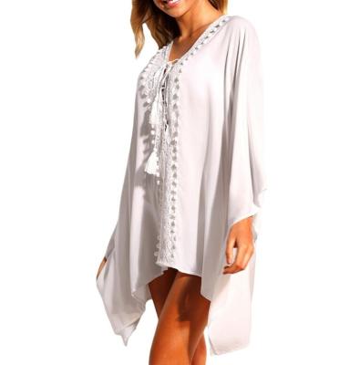 China Women's Crochet Applique Tassel Tie Beach Kaftan 42227 for sale