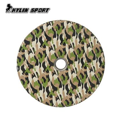 China Home Steel Gym Kylinsport Weight Lifting Plates Camouflage Rubber Bumper Plates for sale