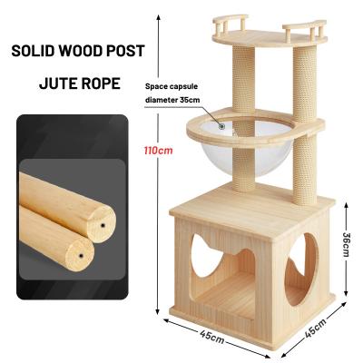 China Factory Sustainable Cat Large Solid Wood Cat Tree One Nest Straight Climbing Frame for sale