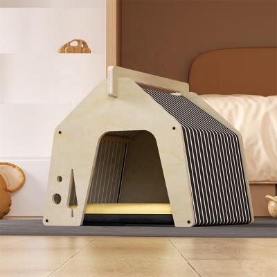 China Sustainable High Quality Indoor Luxury Solid Wood Wooden Furniture Pet House Small Dog Bed for sale