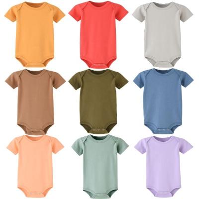 China Plain Causal Gender Neutral 100% Cotton Baby Romper Knitted Raglan Button Rompers Baby Clothes Newborn Short Sleeve Overalls for sale