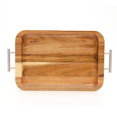 China High Quality Sustainable Outdoor Wooden Hotel Tableware Tray Barbecue Solid Wood Serving Dish Tray for sale