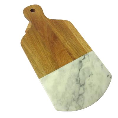 China Eco - Friendly Multi Function Wooden Marble Cheese Board Cutting Plates With Paddle Handle for sale