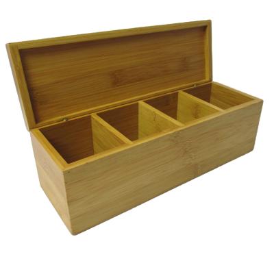 China Sustainable Corrosion Resistant Wooden Tea Box Promotional Bamboo Tea Box Storage With 4 Slot for sale