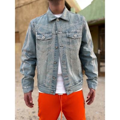 China BILLIONS OEM rhinestone reversible skeleton denim jacket custom printed denim jacket for men for sale