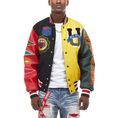 China Custom BILLIONS logo color block varsity jacket patches mens varsity bomber jacket leather sleeves windproof for sale