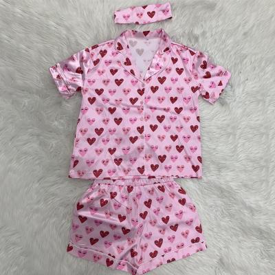 China QUICK DRY drop shipping 2022 valentines pajamas print pajamas adult pink women's valentine sleeve shorts sleep wear satin sleepwear for sale