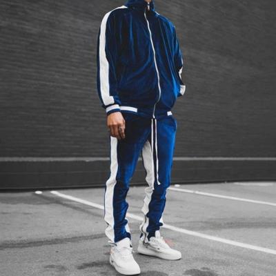 China BILLIONS Breathable Custom Men's Empty Side Stripe Tracksuit 2 Piece Velvet Side Stripe Tracksuit for sale