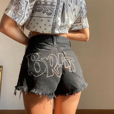 China BIILIONS QUICK DRY high waist woman jeans shorts denim rhinestone printed denim friend shorts for sale