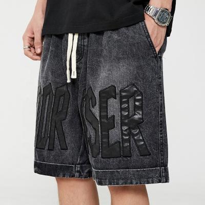 China QUICK DRY BILLIONS Custom Logo Lattice Shorts Mens Denim Hip Hop Hop Black Denim Shorts for sale