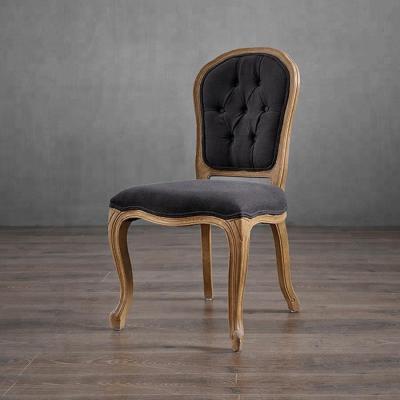 China Solid Wood Antique Wood Fabric Upholstered French Style Tufted Dining Chair for sale