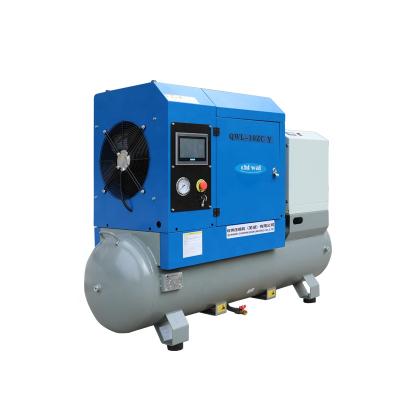 China OIL-LESS 7hp rotary screw air compressor with air tank dryer air compressor for sale