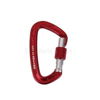 China General industry colored metal aviation aluminum climbing carabiner hook clip 22kn d shaped screw carabiner for sale